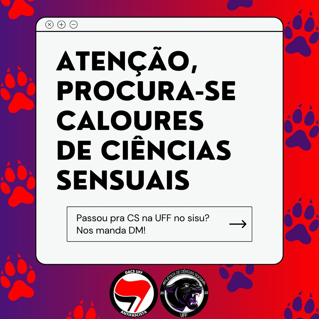 dacsuff's tweet photo. Caloures de Ciências Sociais UFF Niterói

✨Sejam bem vindes as Ciências Mais Sensuais do Brasil do Brasil UFA 🫰

💚VemQvem para o grupo no whatsapp 🔫💚

@dacsuff ( Diretório Acadêmico ) 
@atleticacsuff (Atlética) 
@necsuff ( Diretório de Estudantes Negros de CS ) https://t.co/OAgi6OnU6A