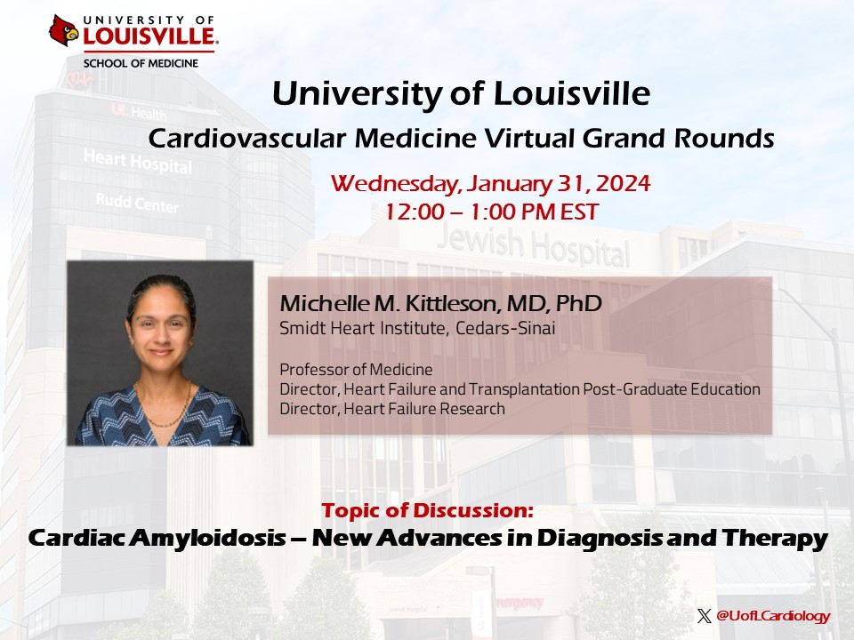Please join our @UofLCardiology virtual Grand Rounds tomorrow at 12 PM ET with our guest speaker @MKIttlesonMD from @CedarsSinai. #cardio #TipsForNewDocs #kittlesonrules @UofLMedicine @uoflmedschool @UofLHealth @uofl

🔗zoom.us/j/98484940988