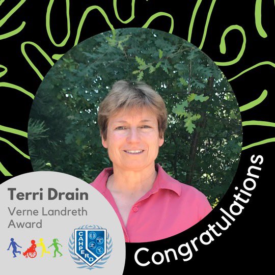 We are so proud of #EPEW2024 committee member, Terri, for being awarded 🏅 the @CAHPERD Verne Landreth Award 🤩 This prestigious award recognizes Terri for her outstanding work in our profession 💪🏼 and her years of knowledge 🧠 and service 💚 Congratulations Terri! #EPEWfamily