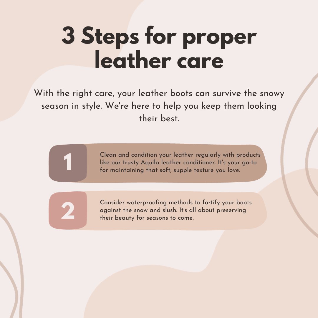 URAD43238635's tweet image. ❄️ Winter's here, and we're here to protect your leather boots! ❄️

Snow can be harsh on leather.

✅ Step 1: Clean and condition with Aquila leather conditioner.

✅ Step 2: Waterproof to keep them fabulous in any weather! 💧👢

 #WinterFashion #LeatherCare #BootProtection
