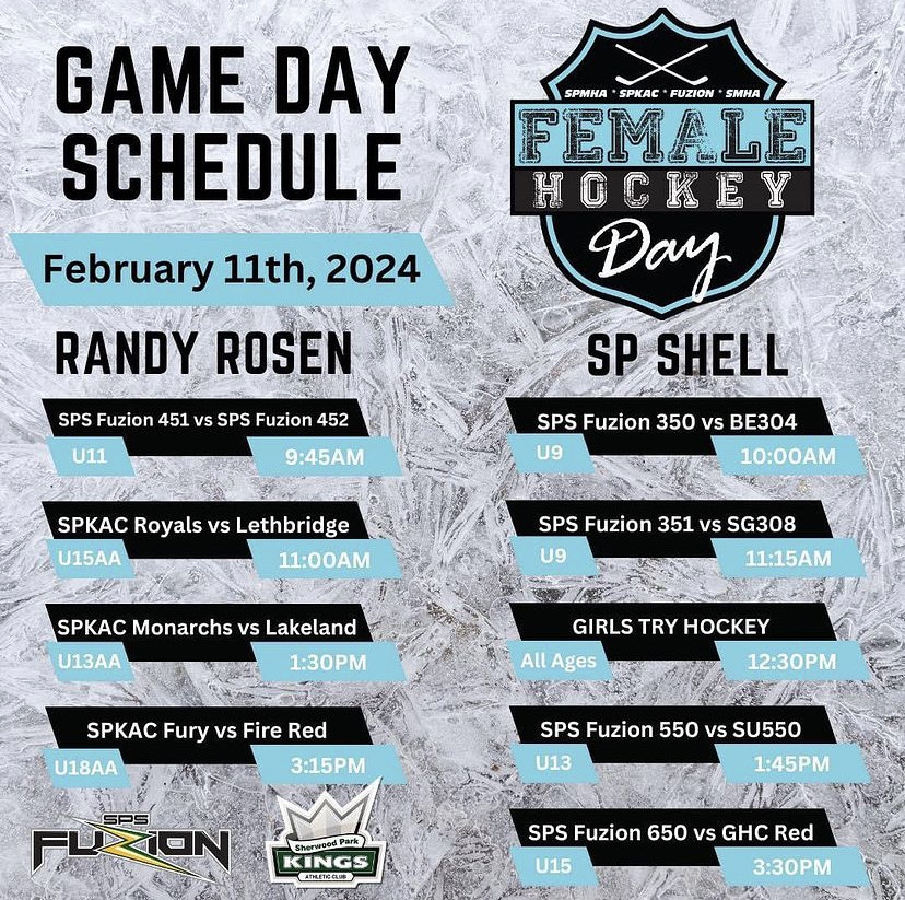 Spkac16aa's tweet photo. The U16AA Senators are excited to share that Female Hockey Day will be on February 11, 2024 w/ @spsfuzionhockey 🏒

This year will include a "girls try hockey" ice slot at 12:30pm for all ages to come out and try hockey!

8 games to watch #spmha #official_spkac #smha #girlpower https://t.co/XscgNEeT5U