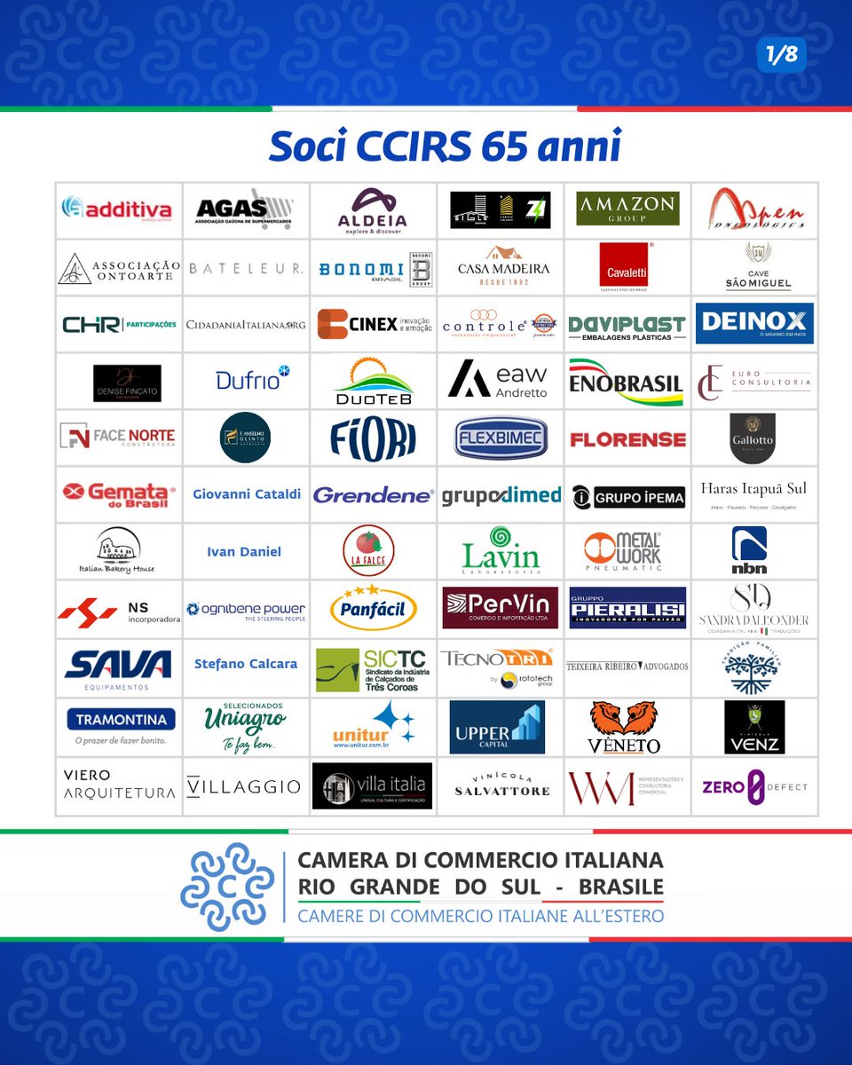 Confira os 66 associados em nossa #redeccirs!
A Câmara de Comércio Italiana Rio Grande do Sul-Brasil conecta a sua empresa a uma ampla rede de profissionais e contatos aptos a auxiliar e fomentar relações econômicas e de investimento com o mercado italiano.ccirs.com.br/socios/