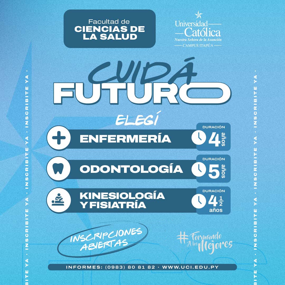 #ConvocatoriaUCI2024 ¡Últimos días! ¡Aprovechá el mayor descuento hasta el 31 de enero!
#UniversidadCatólica ¡El poder de elegir bien!
Porque donde hay un servicio de calidad, siempre habrá un profesional de #LaCatólica
(0983) 80-81-82 wa.me/595983808182

#UCItapúa #FCD #CDS