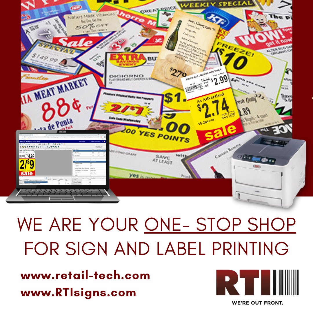 At RTI, we want to be your one-stop shop for all of your retail needs, including DESIGN-R-LABELS sign and label printing software, sign and label stock, printers, toner and shelf edge accessories. We make it easy to give your shelves a "new" look for a small investment.