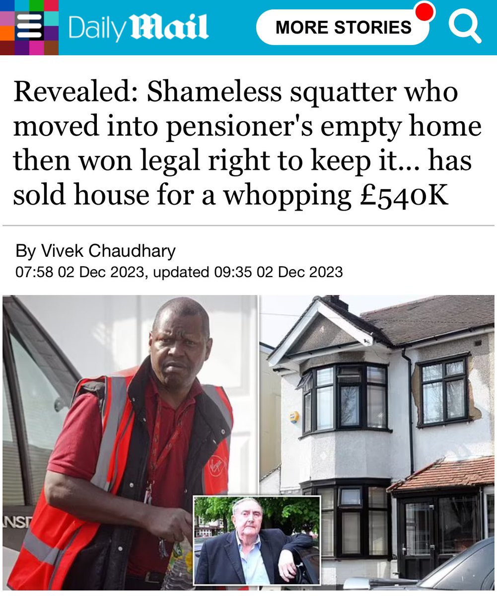 قصص جماعة الـsquatters ما تدخل العقل.. و استمرار المجتمعات الغربية اللي هي أول من شدد على أهمية حماية حقوق الملكية، في إيقاف هالفعل صادم أكثر

رجل مسن في بريطانيا كان ساكن في بيت والدته، و لما توفت فالتسعينات خرج منه و تركه فاضي و لم يقوم على صيانته أو يؤجره

عامل بناء يعمل