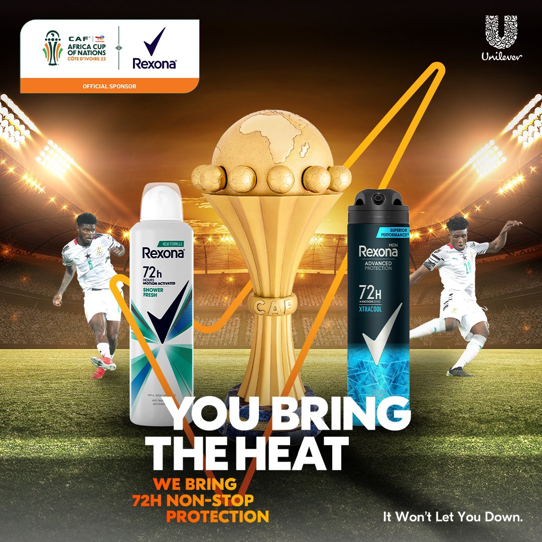 Bar, home, viewing center, or Côte d'Ivoire? 
Wherever you're feeling the CAF fever, confidently raise your hands with Rexona! Heat and odor won't hold you back - stay shower-fresh all match and beyond.

#ItWontLetYouDown
#72hNonstopProtection #Rexona