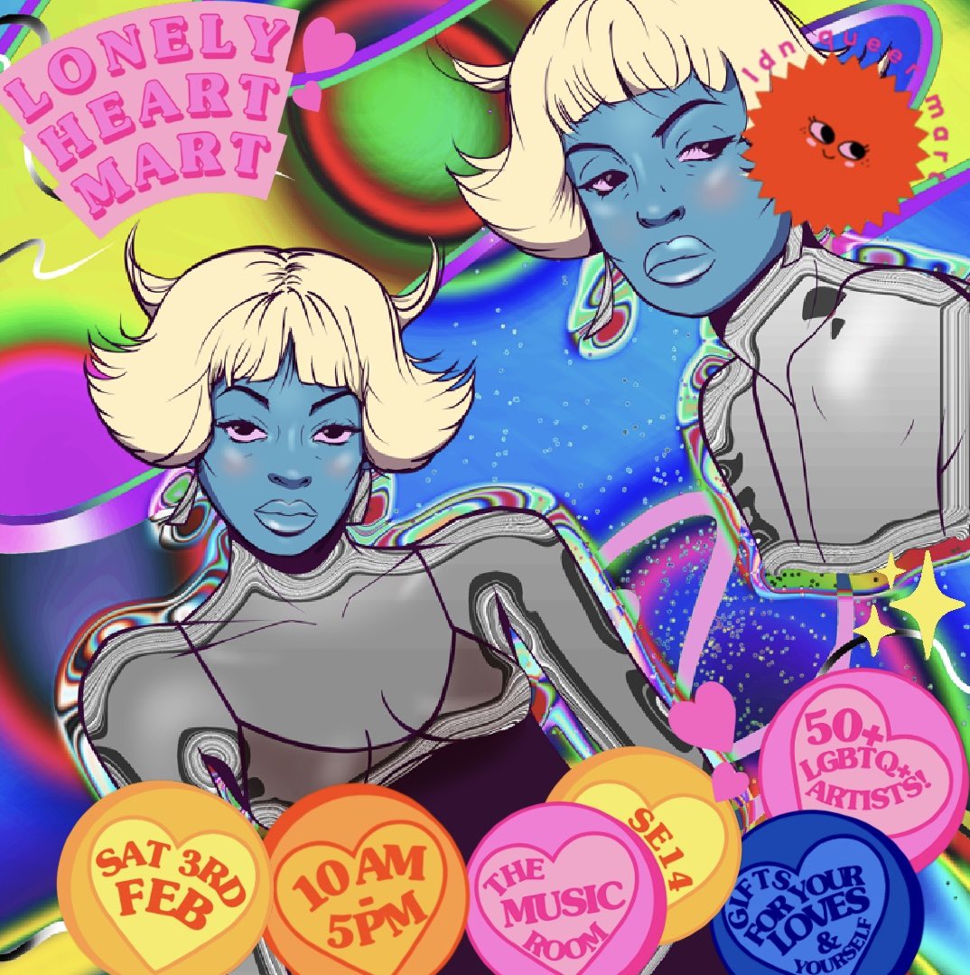 kxmolo's tweet photo. My first market of the year ! Come along and grab something in time for Valentine’s Day 💕

✨ LDN Queer Mart ‘Lonely Heart Mart’
📍Music Room London, New Cross
📅 Saturday 3rd February 
🕣 10am - 5pm https://t.co/KggdO9HEpf