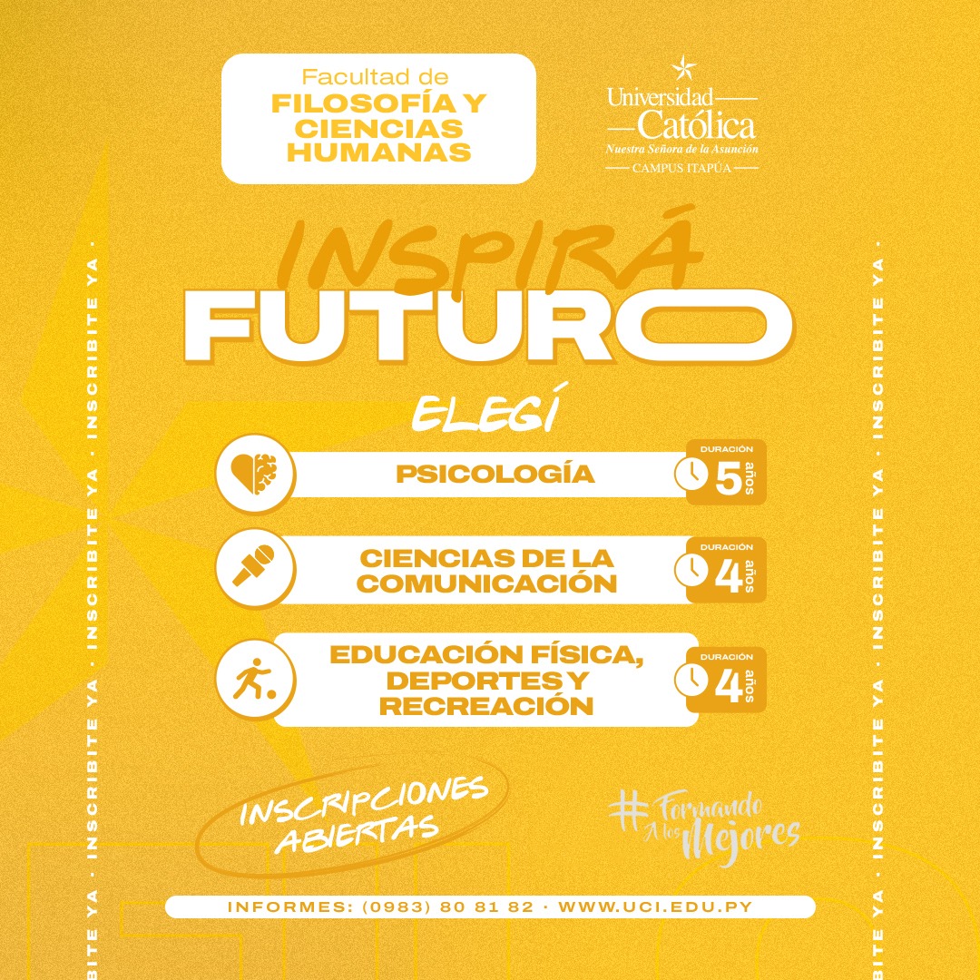 #ConvocatoriaUCI2024 ¡Últimos días! ¡Aprovechá el mayor descuento hasta el 31 de enero!
#UniversidadCatólica ¡El poder de elegir bien!
Porque donde hay un servicio de calidad, siempre habrá un profesional de #LaCatólica

(0983) 80-81-82 wa.me/595983808182

#UCItapúa #Filo