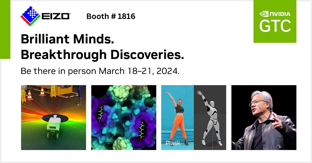 EIZO is excited to sponsor NVIDIA GTC 2024, happening March 18-21, in-person and virtually. Register now for #GTC2024 at hubs.li/Q02j85FZ0 for an additional 20% off in-person registration. 
#NVIDIAGTC2024 #GenerativeAI #AcceleratedComputing #AIInnovation #AI