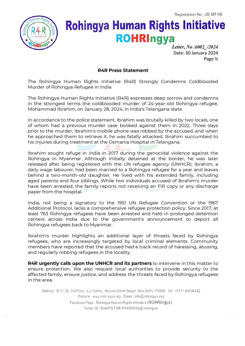 Sabber914's tweet image. #R4R urgently calls upon the #UNHCR and its partners to intervene in this matter to ensure protection. We also request local #authorities to provide security to the affected family, ensure justice, and address the threats faced by #Rohingya refugees in the area.
Photo sources R4R
