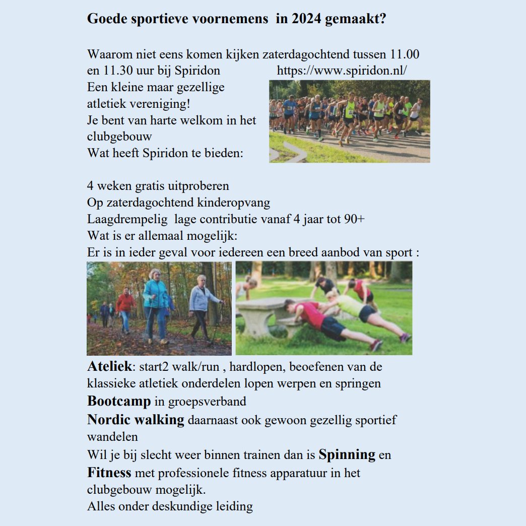 avspiridon's tweet photo. Goede sportieve voornemens in 2024 gemaakt?
Kom eens kijken bij AV Spiridon
Info: https://t.co/gMWHlVvqwA https://t.co/miI6ndHGHJ