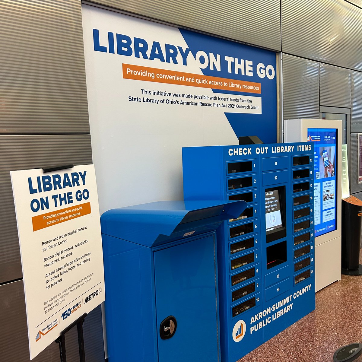 The Akron-Summit County Public Library is thrilled to announce our newest service: Library on the Go!

A partnership with Akron METRO RTA, Library on the Go is a brand new service located right inside the Robert K. Pfaff Transit Center in Downtown Akron.

1/3