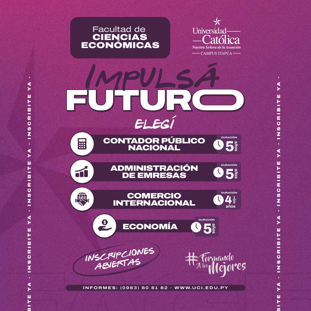 ConvocatoriaUCI2024 ¡Últimos días! ¡Aprovechá el mayor descuento hasta el 31 de enero! #UniversidadCatólica ¡El poder de elegir bien! Porque donde hay un servicio de calidad, siempre habrá un profesional de #LaCatólica  

(0983) 80-81-82 wa.me/595983808182 
#UCItapúa #FACE