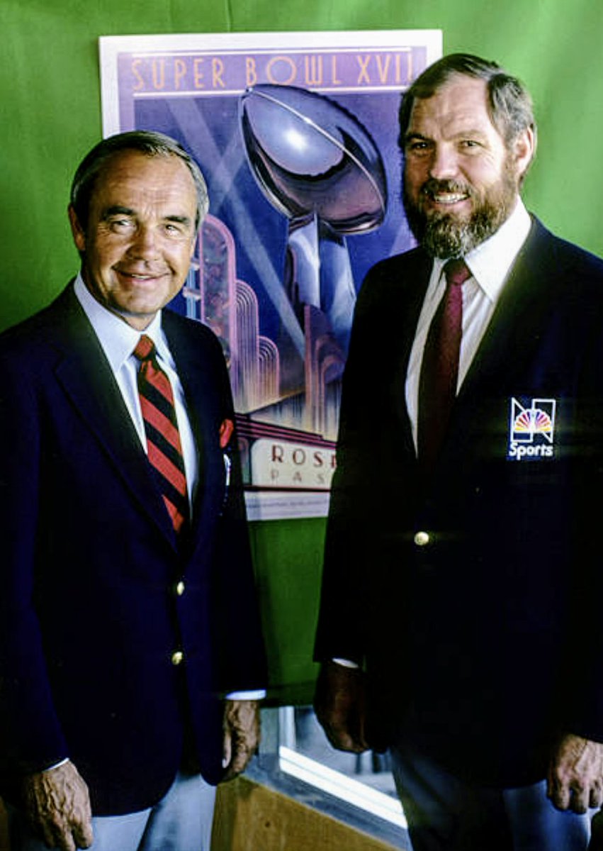 Dick Enberg and Merlin Olsen, the legendary duo who called Super Bowl XVII for NBC Sports, 41 years ago today. This was the second of four Super Bowls for Dick and Merlin working together in the booth.