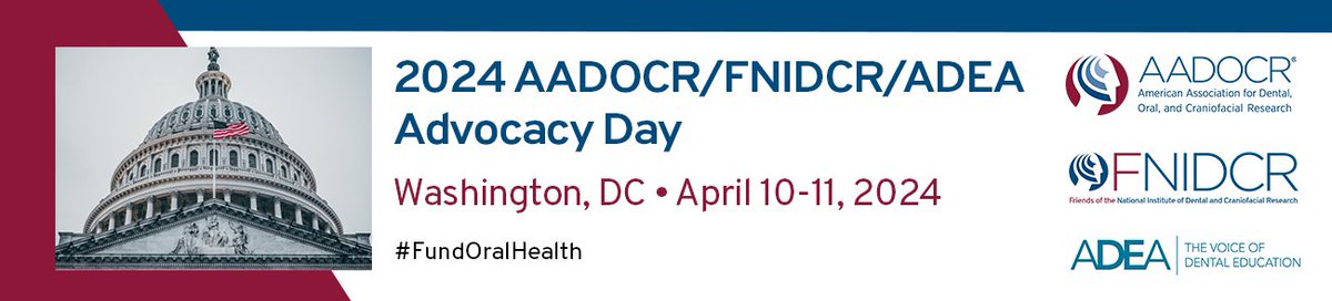 AADOCR's tweet photo. Registration for the 2024 AADOCR/FNIDCR/ADEA Advocacy Day is open! Join us as we engage Congress to increase the visibility of #oralhealth, champion NIDCR-funded research, and promote investment in dental education and training. #fundoralhealth
https://t.co/GZo1hTowfg https://t.co/kv89wrqe9v