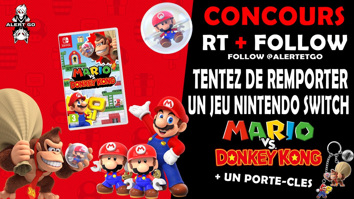 #Concours 🎁 ! Un jeu Mario vs Donkey Kong Nintendo Switch + un porte-clés à gagner !
Pour participer : 
🔥Follow <a href="/AlertEtGo/">Alert&Go</a>
🔥RT ce tweet
🔥Commente avec le #AlertEtGo
Retrouvez les meilleurs prix pour le jeu ici ► alertetgo.com/mario-vs-donke…
Fin le 12 février !