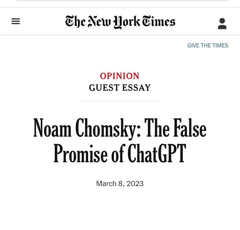 Kata Chomsky, berhenti sebut "Kecerdasan Buatan." Karena aslinya cuma software plagiat dari big data. Pikiran manusia jauh lebih efesien dan elegan, tidak "mencuri data" dari seniman asli dan lolos dari hak cipta.