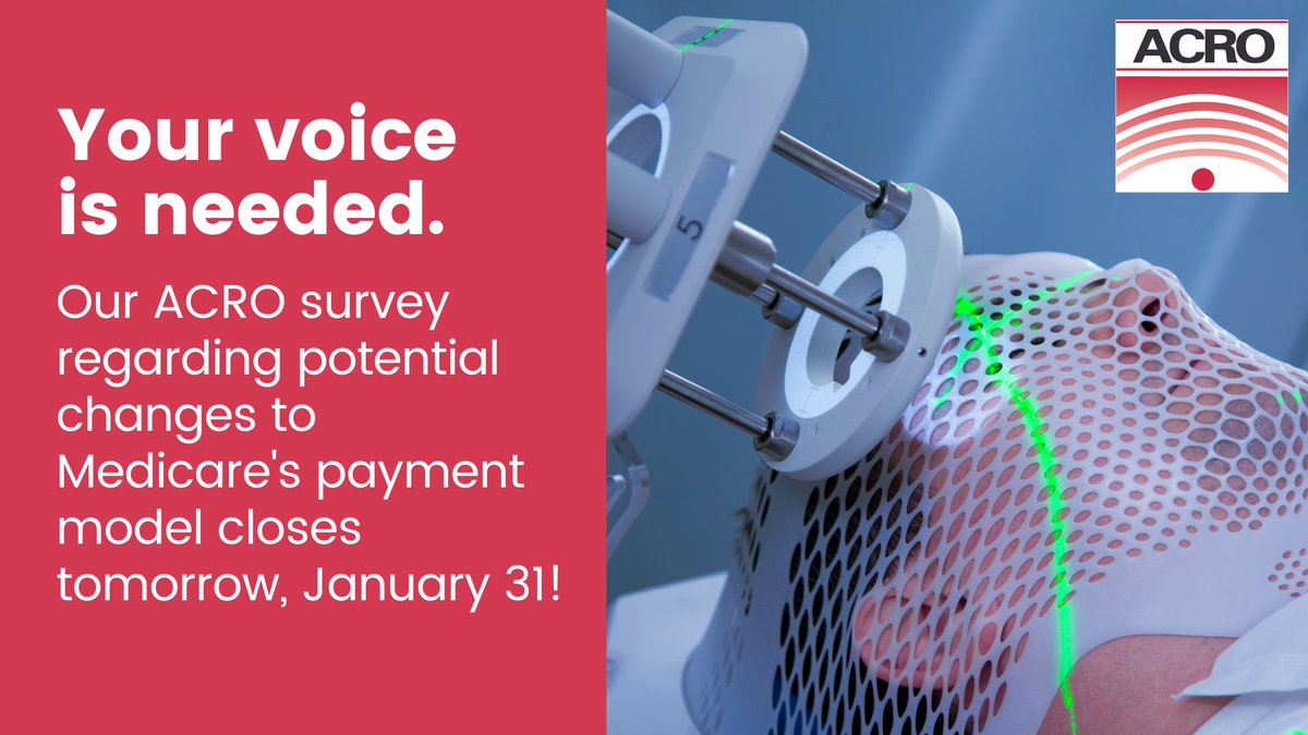 Tomorrow is the final day to take our ACRO survey on potential changes to Medicare's payment model - please share your opinion! You should have received the survey via SurveyMonkey. If you missed it, respond here and we'll get it to you: form.jotform.com/232845322477056