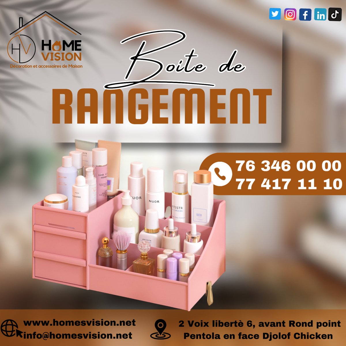 HOMEVISION_SN's tweet photo. Découvrez notre toute nouvelle boîte de rangement cosmétique, conçue pour vous aider à organiser et à ranger vos produits de beauté de manière efficace et élégante.
#cosmetique #beaute #skincare #makeup #beautyproducts #beautyroutine #cosmetics #beautygoals #beautycare https://t.co/cAgyRnzOQq