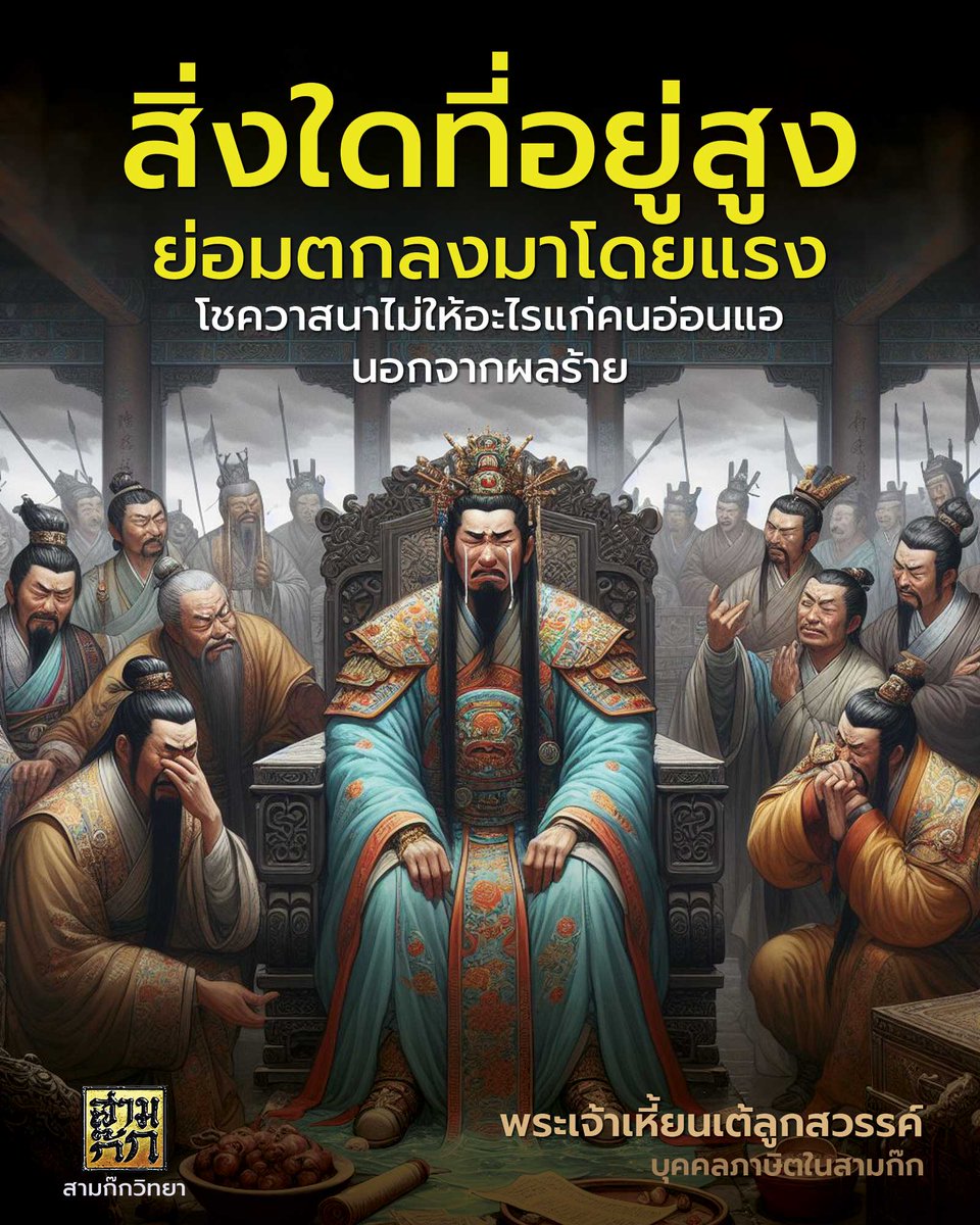 samkok911's tweet photo. "สิ่งใดที่��ยู่สูง ย่อมตกลงมาโดยแรง โชควาสนาไม่ให้อะไรแก่คนอ่อนแอ นอกจากผลร้าย เหมือนเอ��เด็กแดง ๆ ไปนั่งบนบุษบก ซึ่งใคร ๆ ก็ทายถูกว่า เด็กนั้นจะต้องตกลงมาคอหัก"

พระเจ้าเหี้ยนเต้ลูกสวรรค์ : บุคคลภาษิตในสามก๊ก
https://t.co/DAb52YIwSX #สามก๊ก https://t.co/nCdgTqCcgN