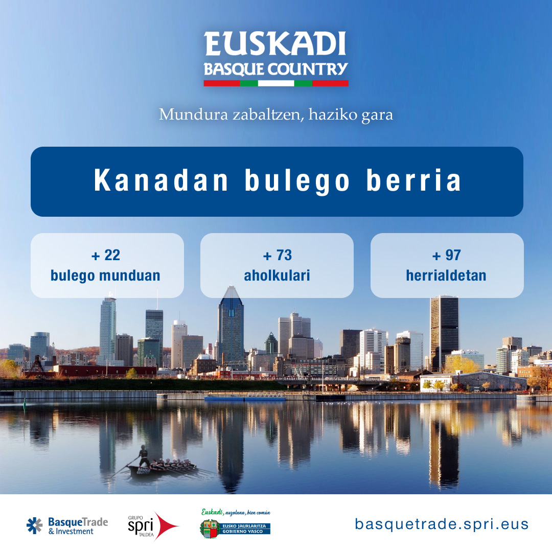 grupospri's tweet photo. 🇨🇦 Bulego berria Kanadan 💼
@arantxa_tapia @Gob_eus-en Kanadarako bisitan #BasqueTradeAndInvestment-eko 22. bulegoaren irekieraz arduratuko da.
#Montreal-en kokatuko da eta, taldeko +73 aholkulariekin batera, +97 herrialderi zerbitzua emateko aukera ematen digu. https://t.co/PWLCC7X5d4