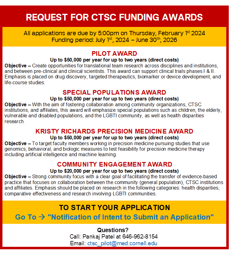 Last Week to Apply: CTSC Funging Awards... To apply, click the link below: webcamp.ctsc.weill.cornell.edu/WebCAMP/Source…$ #CTSCFunding @WeillCornell @WCMC_CTSC #2024RFA