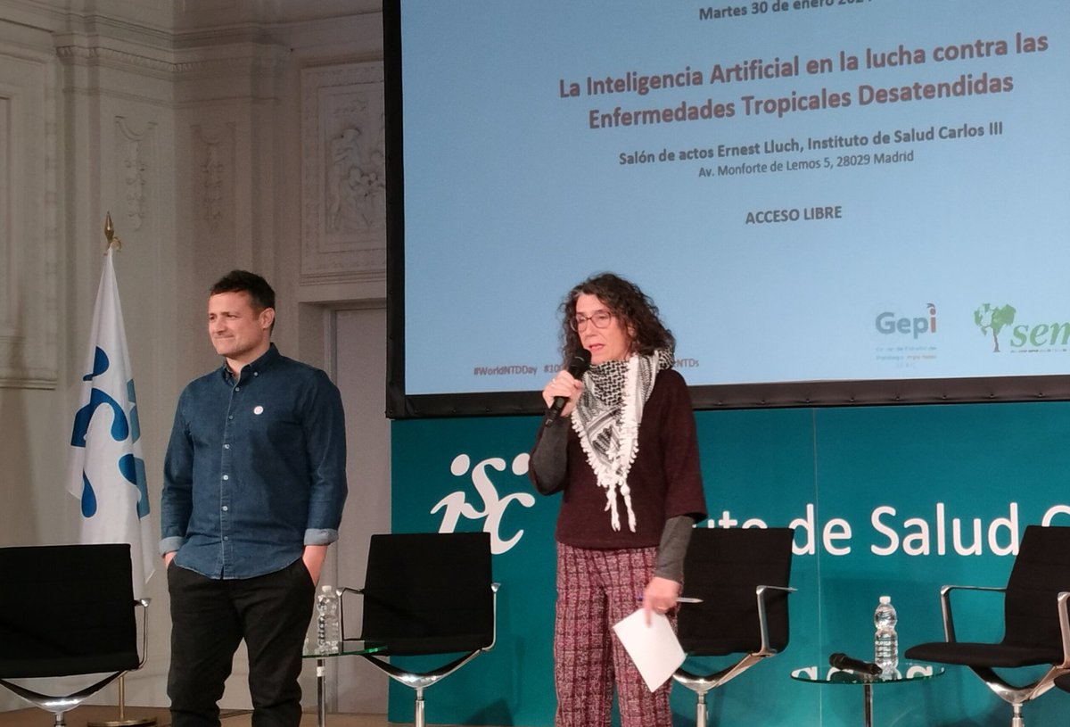SaludISCIII's tweet photo. Hoy se ha celebrado en el #ISCIII una jornada por el Día Mundial de las Enfermedades Tropicales Desatendidas, centrada en las posibilidades que ofrece la inteligencia artificial, organizada por nuestros investigadores @_Isra_Cruz y @RomayBarja. 
#WorldNTDDay #BeatNTDs https://t.co/a6rJdqdGlB
