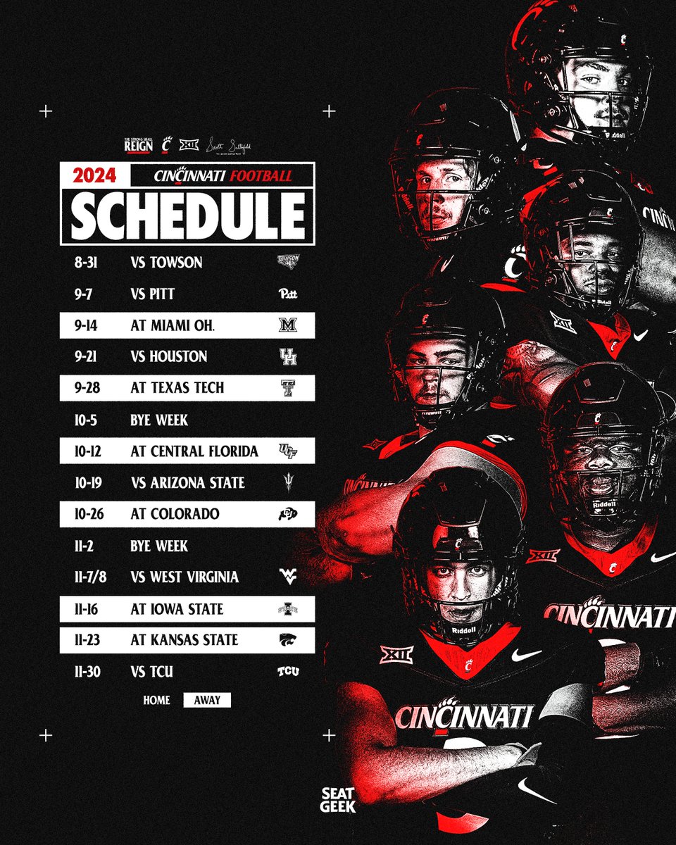 Mark your calendars 📅
Our 𝟐𝟎𝟐𝟒 𝐒𝐂𝐇𝐄𝐃𝐔𝐋𝐄 is set.
#TheStrongShallReign x #Bearcats