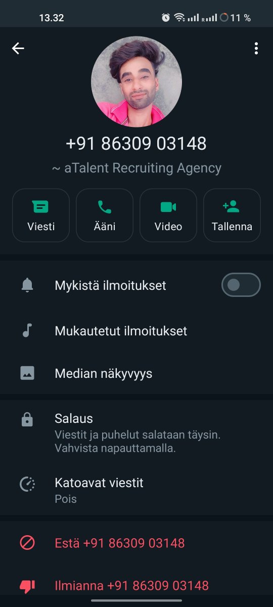 aTalentR's tweet photo. Tietoomme on tullut ilmoituksia useista aTalentin nimellä tapahtuvista huijausviesteistä ja puheluista. Me emme ole viestien takana. Oheisissa kuvakaappauksissa on esimerkkejä meidän nimissämme lähetetyistä viesteistä sekä niitä lähettäneistä numeroista. https://t.co/pa8N78mTTq