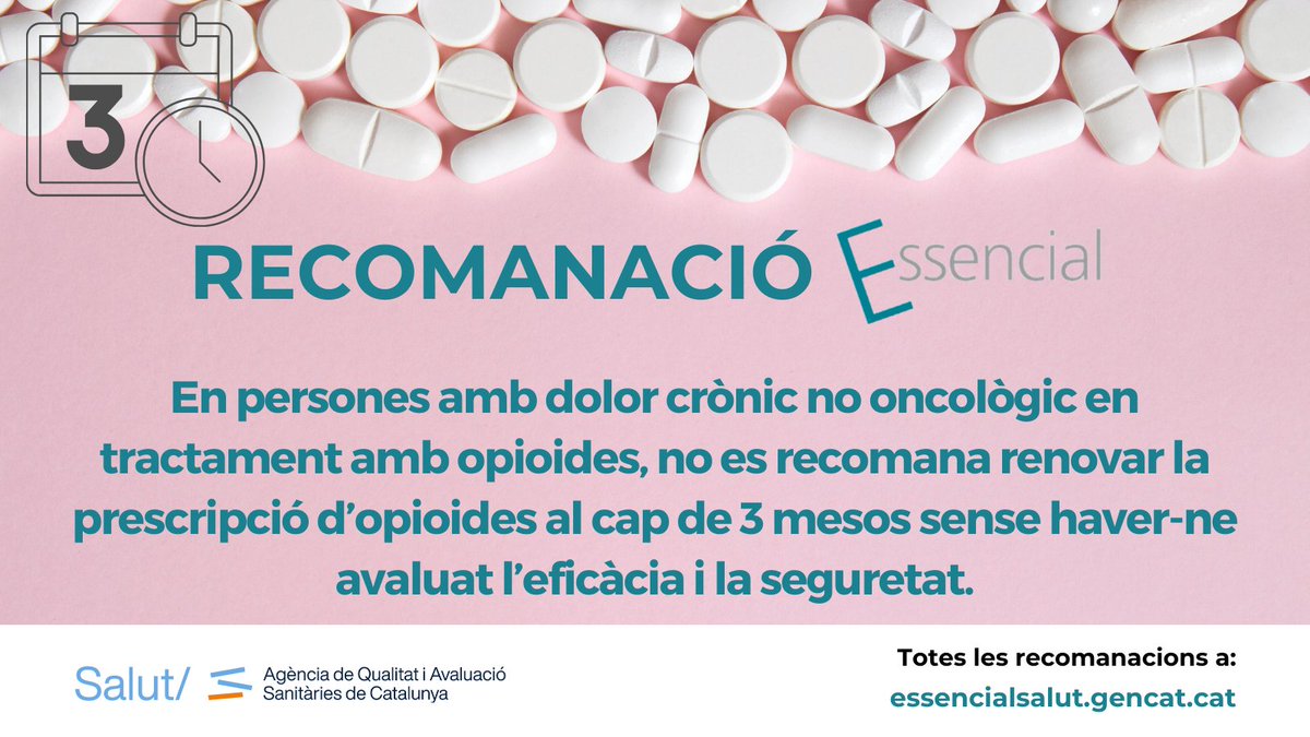 🟩 A més d'esdeveniments adversos independents de la durada 📅 del tractament amb opioides 💊 alguns es relacionen amb el llarg termini: tolerància, hiperalgèsia, apnea i disfuncions neuroendocrines.

Consulta la #recomanacióEssencial 👇

essencialsalut.gencat.cat/ca/detalls/Art…

#EssencialSalut