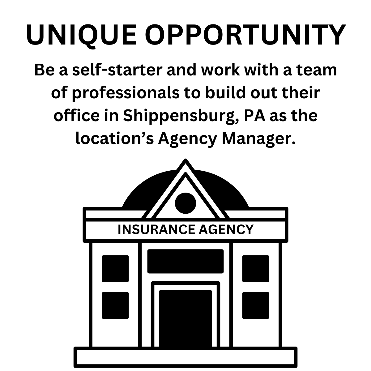 PRS_Recruiters's tweet photo. Our client, an independent agency with office locations throughout Pennsylvania, is looking to add an Agency Manager to their team.

If you are interested in hearing more about this exciting opportunity, please contact Bryan Jackson at bjackson@prs2000.com. https://t.co/jM9LjD3bJa
