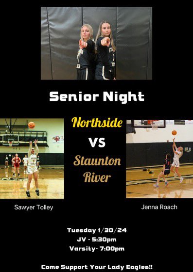 We are  so thankful for all that our seniors have done for our program!!! They are great ladies on and off the court! Come out and support them and our team tonight vs Northside🖤💛🏀
