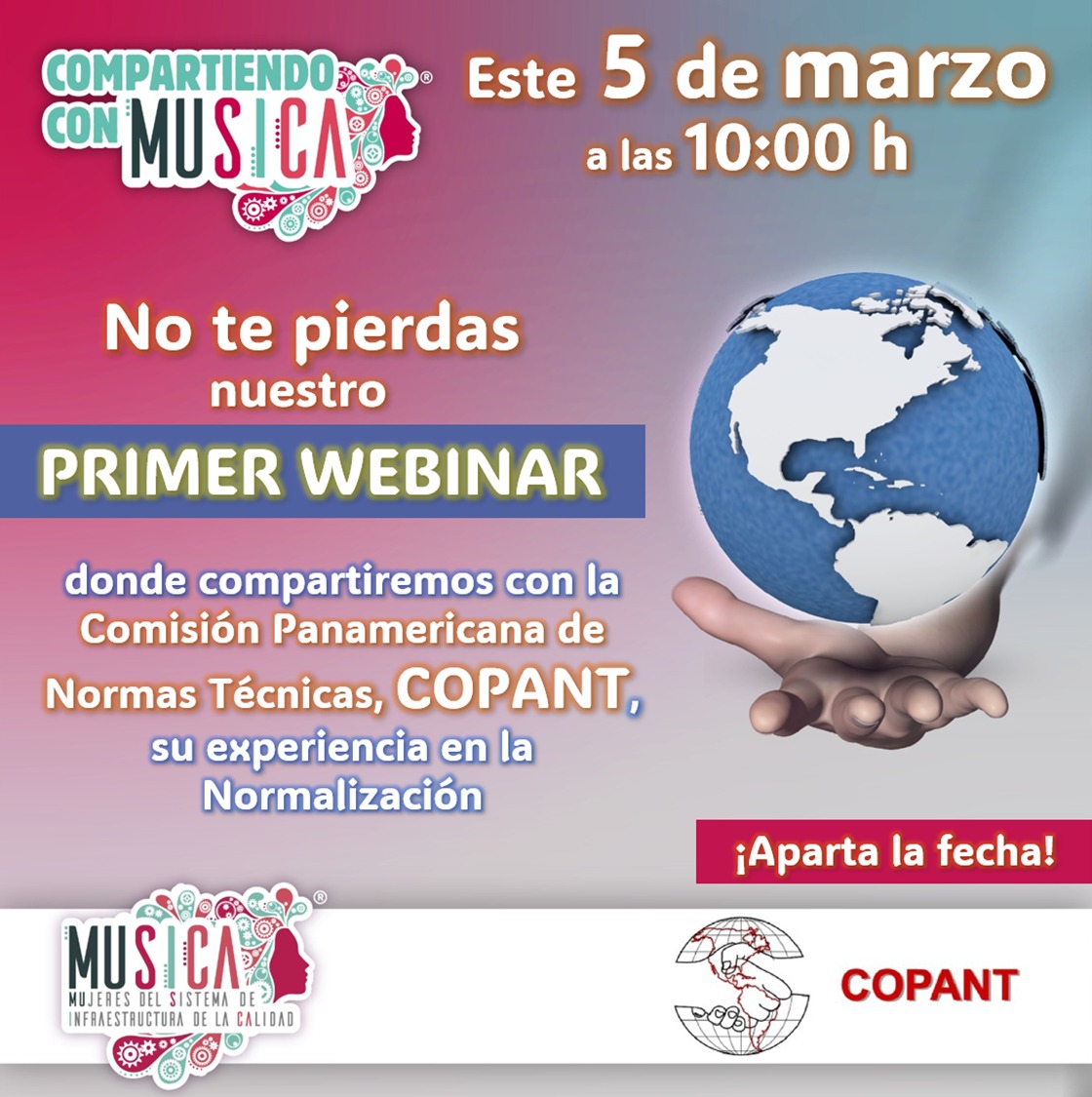 mujeres_snic's tweet photo. ¡Reserva la fecha y únete a nosotras en nuestro primer webinar del año! Descubre la labor de la Comisión Panamericana de Normas Técnicas, COPANT @COPANTNormas , y su impacto en el mundo de la Normalización. ¡No te lo pierdas! ⚙️🖥️ https://t.co/vJCTc3tyvQ