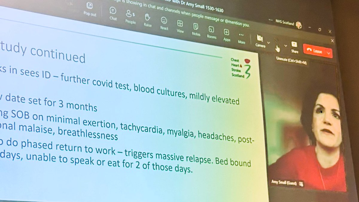 now_its_nora's tweet photo. Huge thanks to @amyismall sharing personal and professional perspectives on #LongCovid for our PLT #ProtectedLearningTime - such a huge amount of work done by @CHSScotland and so good to see referral pathways in place @NHS_Lothian https://t.co/heOMqzlZqk
