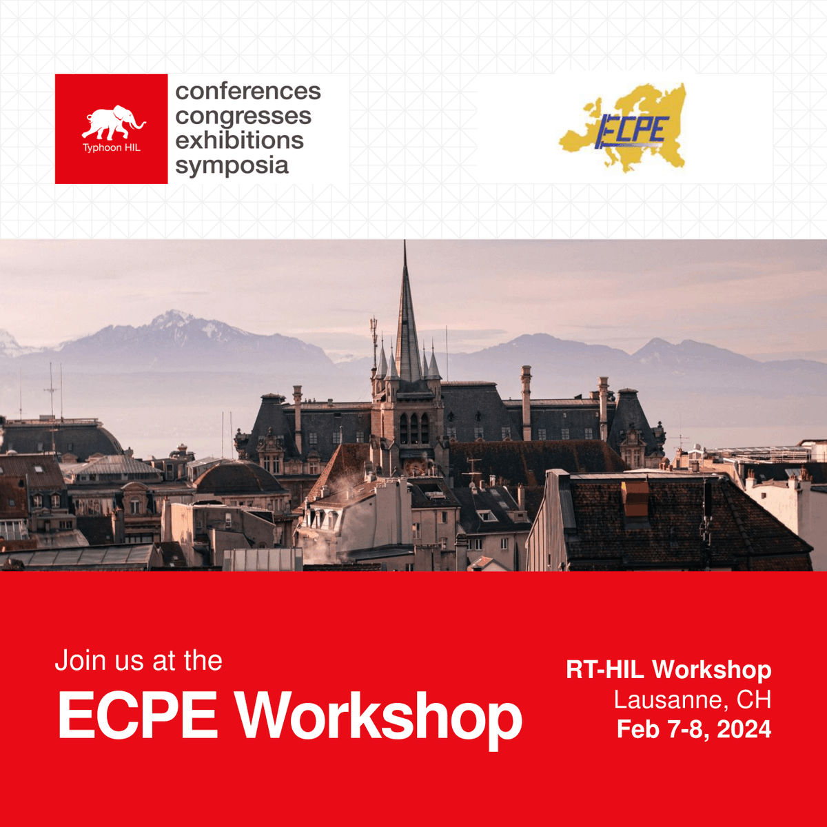 TyphoonHIL's tweet photo. On February 7th and 8th, join us in Lausanne, Switzerland for an #ECPE Workshop on RT-HIL Testing of Power Electronics Converter and Drives Systems!
#PowerElectronics #Drives #HILTesting #RealTimeSimulation #Workshop https://t.co/kGTVz07GnS