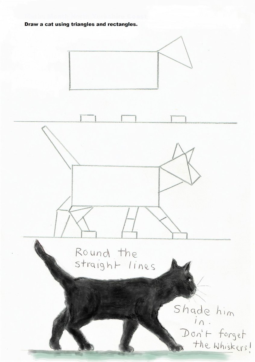 SteveWeatherill's tweet photo. Draw a Witch's black cat using rectangles and triangles. Then colour in. Don't forget the whiskers! #DrawMore https://t.co/nYLvwgF2ai