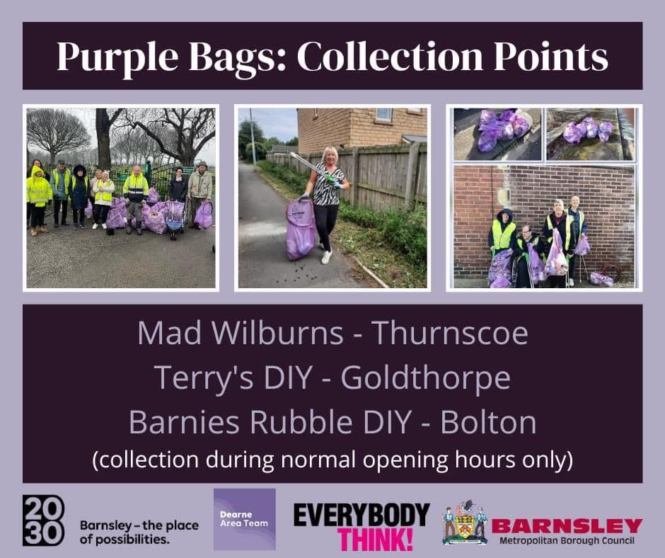 We know how important it is for volunteers to have a regular supply of bags. Thanks to these local businesses they are even more accessible! Remember Purple Bags collected from volunteer litter picks should still be reported here - my.barnsley.gov.uk/form/request-t… #SustainableBarnsley