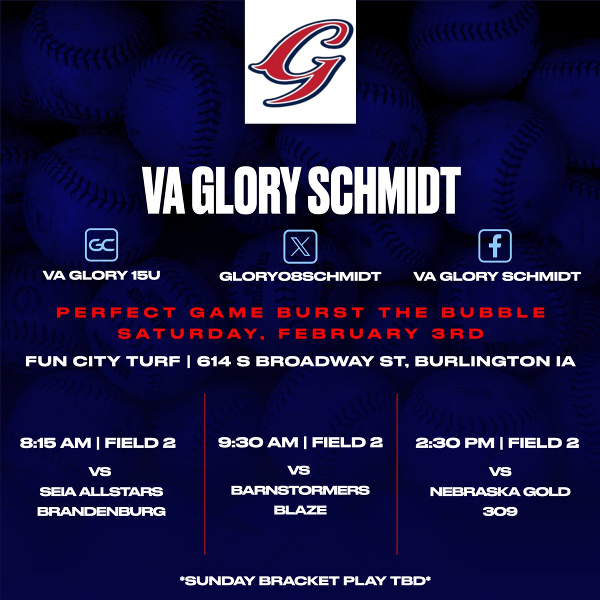 Glory08Schmidt's tweet photo. Back at it this weekend at the @PG_Softball  Burst the Bubble tournament in Burlington, Iowa! Excited to complete with some great teams and play some good winter ball! #GoGlory 🥎💙❤️ https://t.co/5Q9FEDQEsO