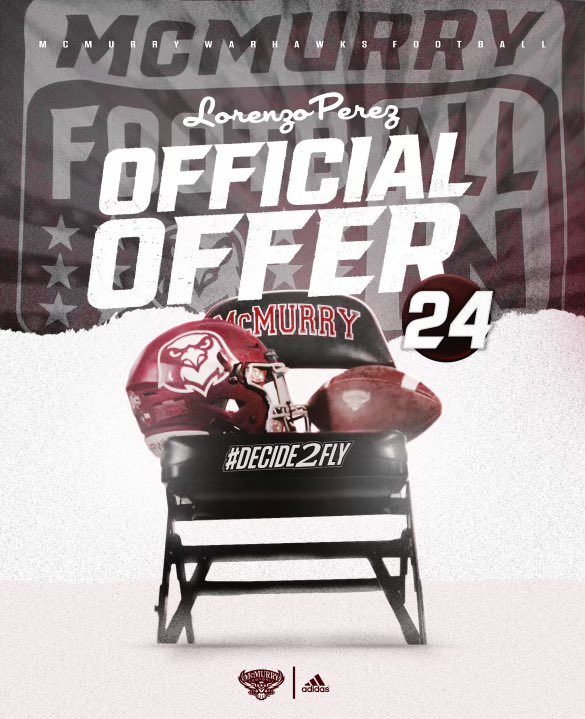 I’m blessed to announce that I have received my third offer from @McMURRYFOOTBALL . Thank you for believing in me and giving me an opportunity to play at the next level! @JosephTurner24 @CoachRauMCM @CoachNealMcM #WarHawksFAW