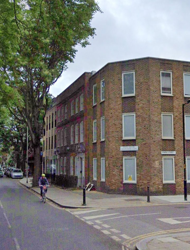 Knowledgepoint's tweet photo. Then &amp; Now: Long Lane, Bermondsey, corner with Staple Street. Date unknown, but judging by the decorations some celebration was ongoing. https://t.co/AnDOGdFlPD