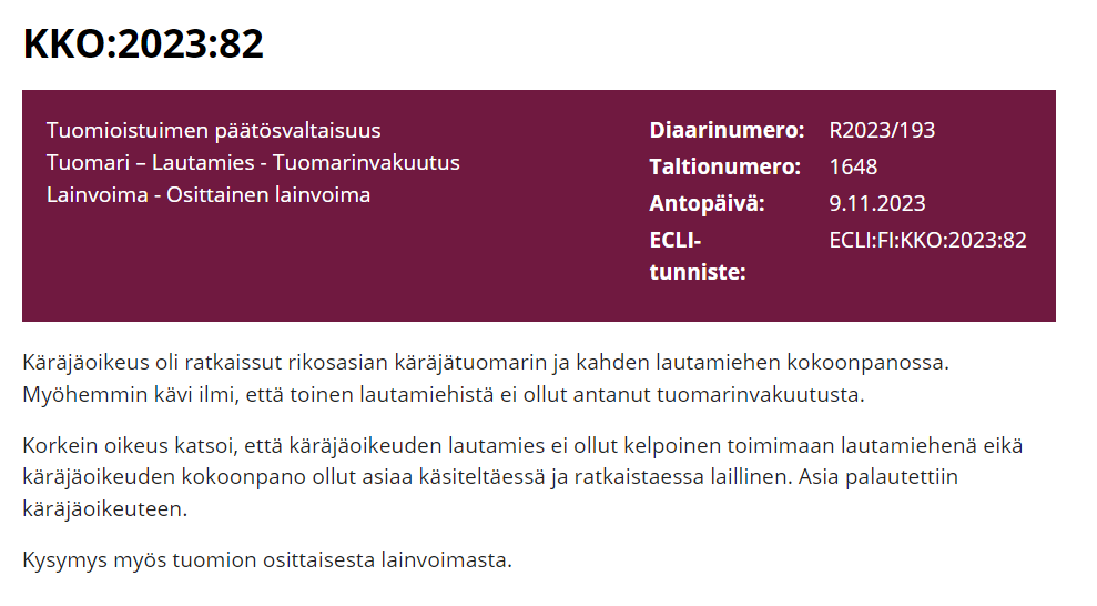 OttoMeri's tweet photo. Vuonna 1903 senaatin oikeusosasto julisti mitättömäksi maanjakotoimituksen, koska lautamies ei ollut vannonut tuomarinvalaa.

Vuonna 2023 KKO palautti rikosasian käräjäoikeuteen, koska lautamies ei ollut antanut tuomarinvakuutusta.

Maailma muuttuu. Lautamiehet eivät. https://t.co/XiMh4CykfL