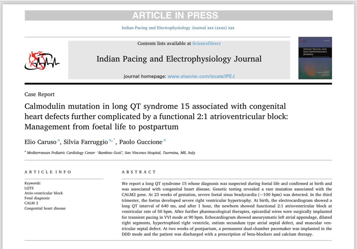 Proud to publish this rare case report about LQTS 15 - CHD - 2:1 functional AVB: since Fetal life to postpartum.
S. Vincenzo Hospital Taormina IT
#LQTS #arrythmia