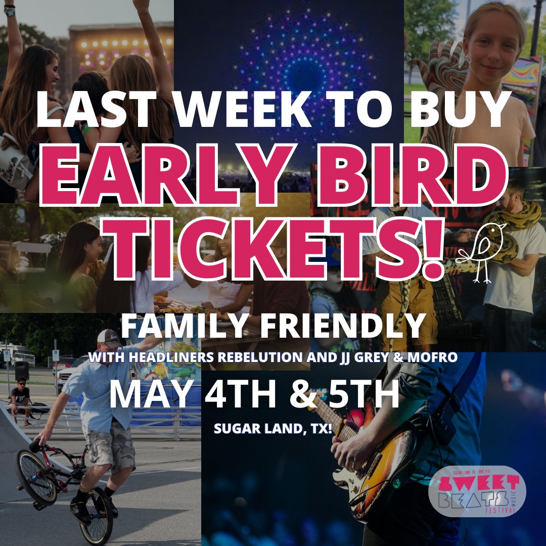 Have you secured your tickets? It's the last week to get your EARLY BIRD TICKETS!🔥🤩 🗓 May 4th & 5th, 2024 📍 Tickets in bio! #sugarland #musicfestival #musicfest #familyfun #upcomingevents #sweetbeatsmusicfest #houston