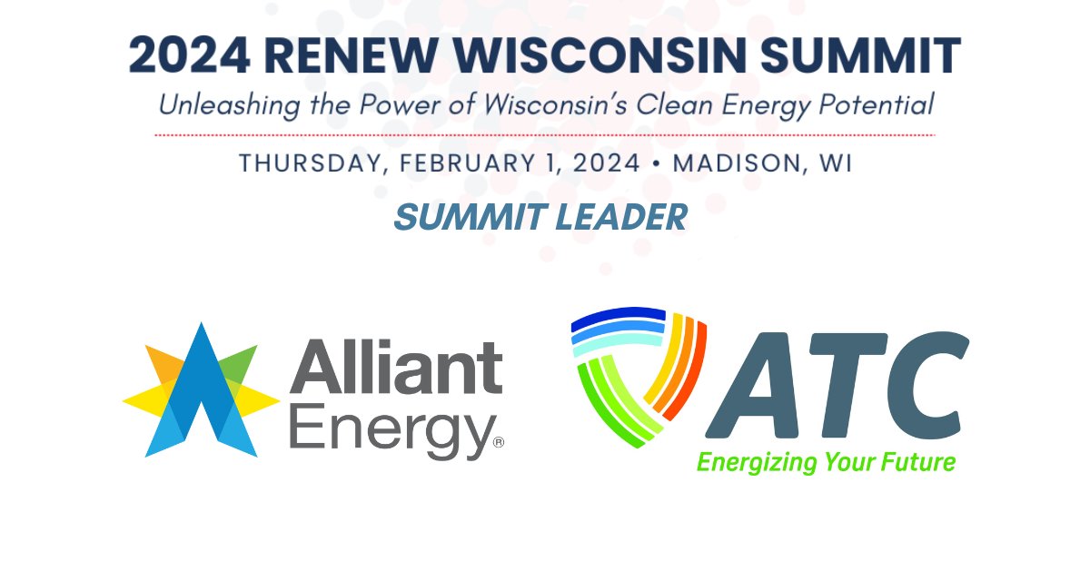 Thank you to Alliant Energy and American Transmission Company for being Summit Leaders and sponsoring the #2024RENEWWisconsinSummit! Register now for the Summit and learn more about these great organizations! ☀️ loom.ly/d6nudYk
