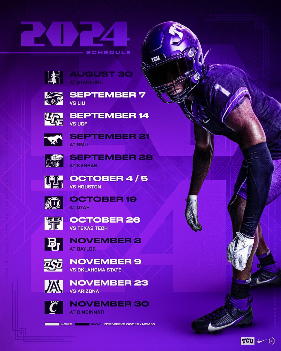 The Next Chapter ✦ Official 2024 Football Schedule is HERE 🐸 #GoFrogs | #BleedPurple | @Big12Conference