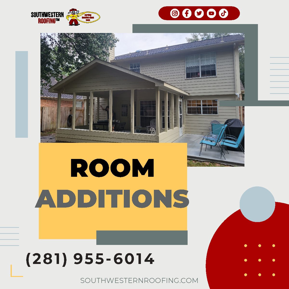✨ Transform your space with the magic of Room Additions by Southwestern Roofing! ✨ Our expert team turns dreams into reality. 🏡✨ From cozy corners to expansive extensions, we've got you covered!

🔨 #HomeMakeover #RoomAdditions #DreamSpace #InteriorDesignInspo #Southweste ...