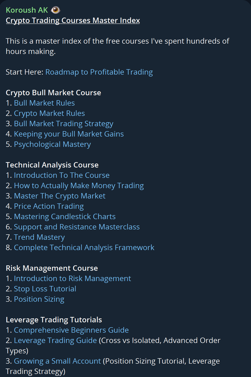 Want to Learn Trading? 1. Crypto Bull Market Crash Course 2. Technical  Analysis Course 3. Risk Management Course 4. Fundamental Analysis Course 5.  PDFs, Assignments and extra readings The link is in