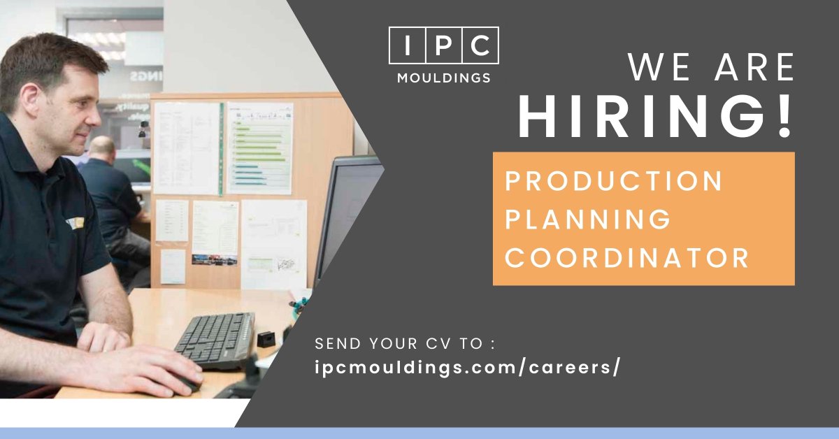 Do you have experience working within a manufacturing environment, and are looking to take the next step in your career?
 
IPC Mouldings is offering an exciting opportunity for a Production Planning Coordinator to join our team.
 
To apply, visit tinyurl.com/j3ky23cb.

#NIJobs