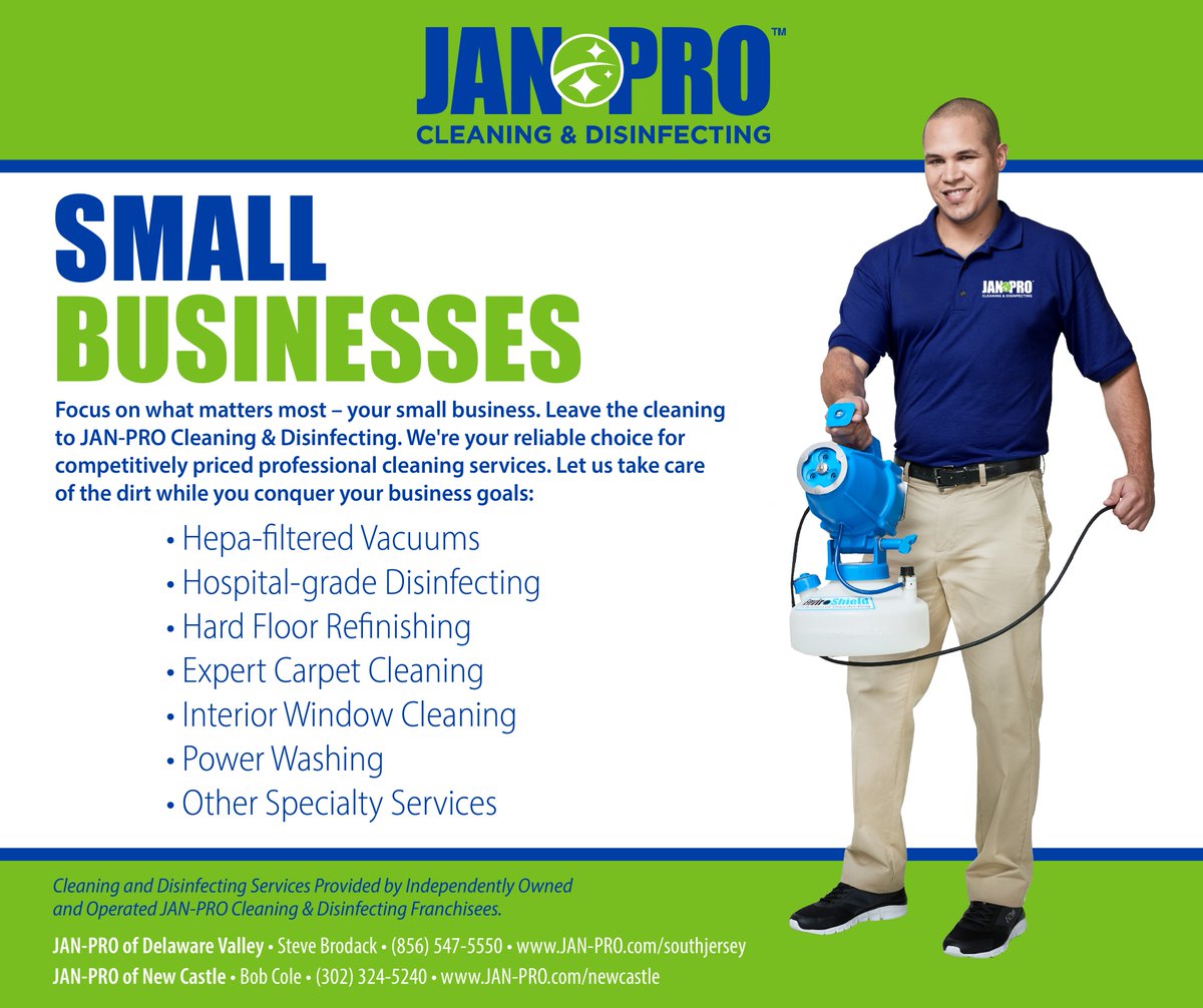 JanProNewCastle's tweet photo. With you by our side, JAN-PRO Cleaning &amp; Disinfecting will create cleaner, healthier, and safer environments, all while helping you reach your personal and financial goals. 🧹💼 Learn about all that JAN-PRO Cleaning &amp; Disinfecting has to offer at https://t.co/jHXOip6JRT #Small... https://t.co/SQNjw968IL