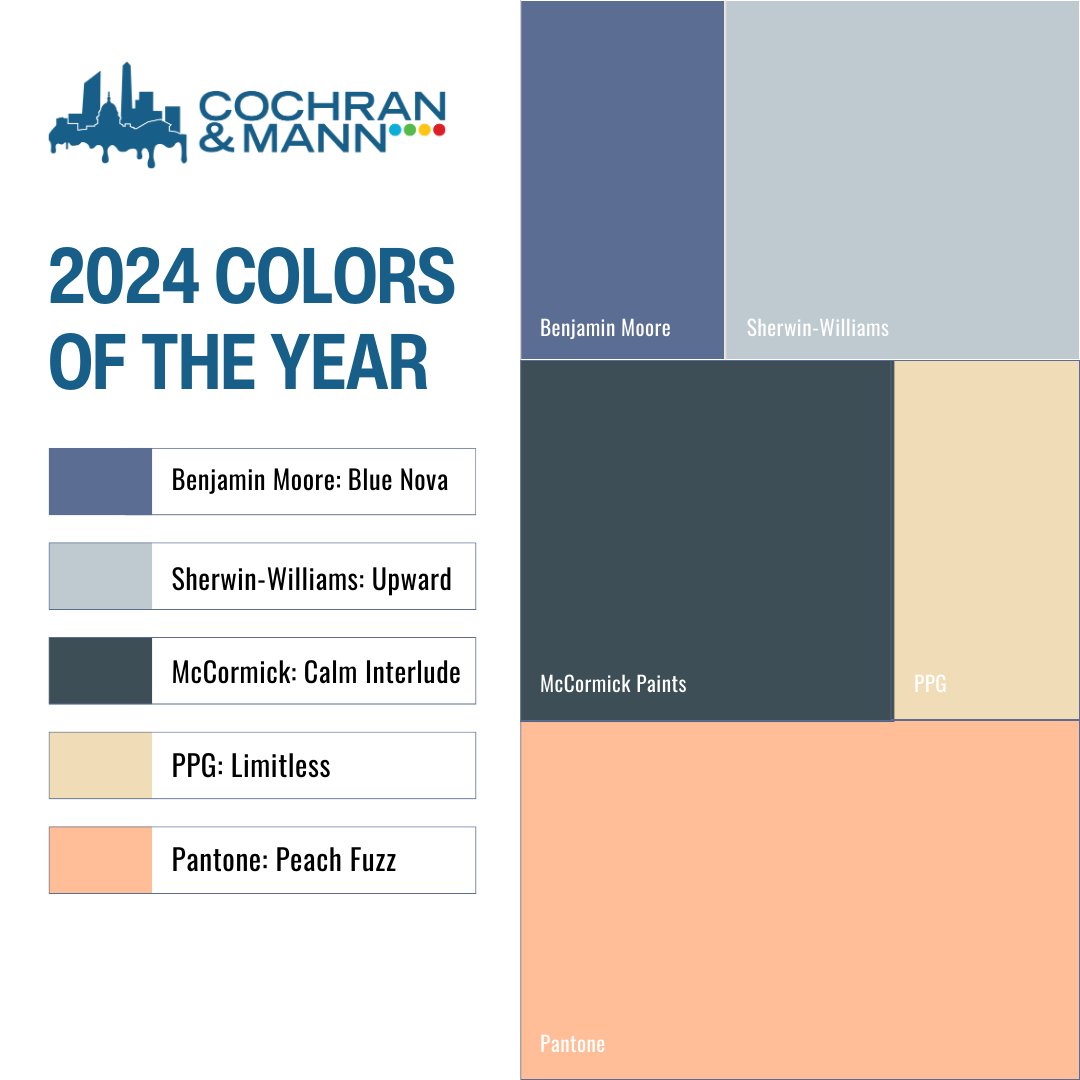 Have you considered adding the year's color to your office or commercial space in 2024? Which one is your favorite?